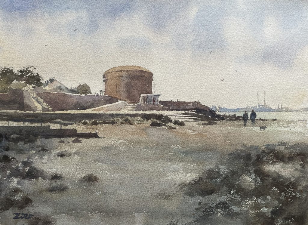 Custom watercolour Beach scene commission by Dublin artist Kasper Zier